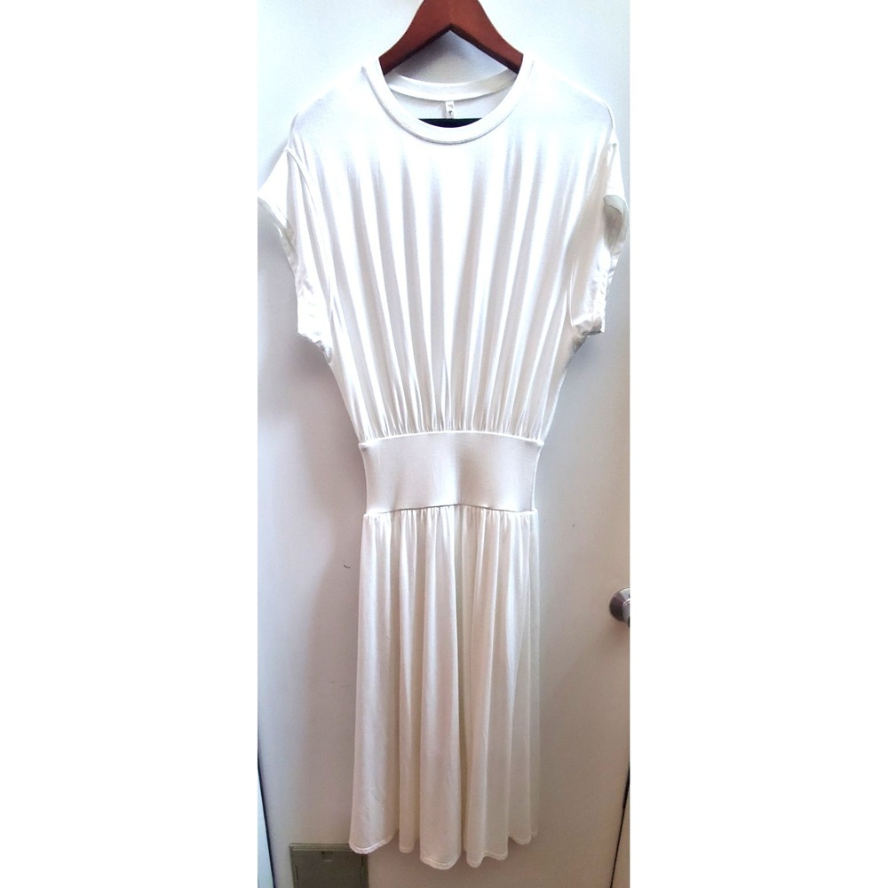 Halara Dress S White Gather Waist Great Draping Midi Batwing Tummy Control Flowy